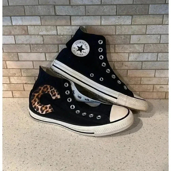 Black High Top converses cheetah C women’s size 9 SH1 - Picture 1 of 4